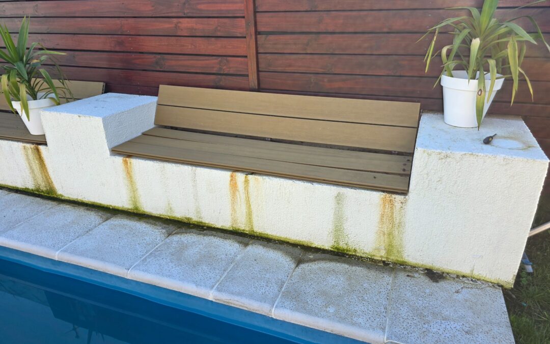 Humedad alrededor de una piscina: elimina la contaminación verde y manchas de óxido sin dañar la pintura